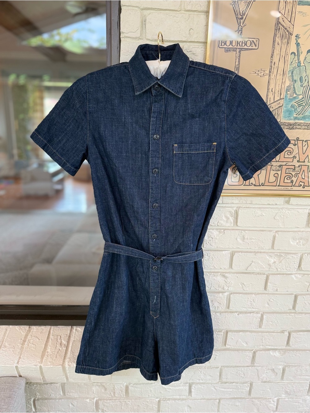 Polo Ralph Lauren Dark Wash Denim Belted Short Sleeve Romper 6